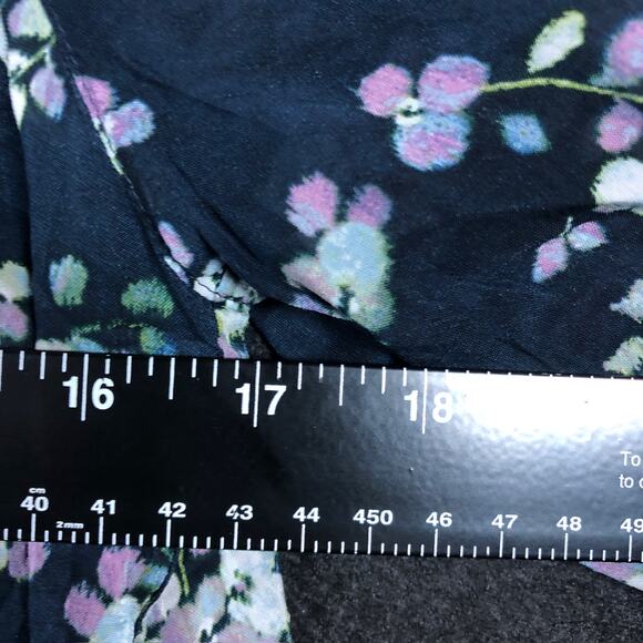 J Jill Womens Blouse Blue Multi Floral Pull Over V Neck Long Sleeve Sheer Small - Picture 8 of 12